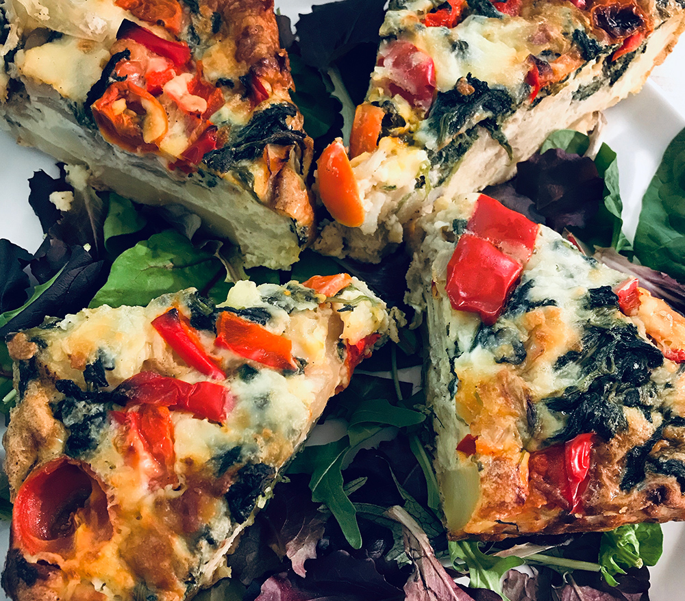 Close-up of frittata available at V Café.