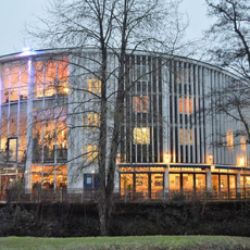 Autumn brochure: Exterior view of the Yvonne Arnaud Theatre.