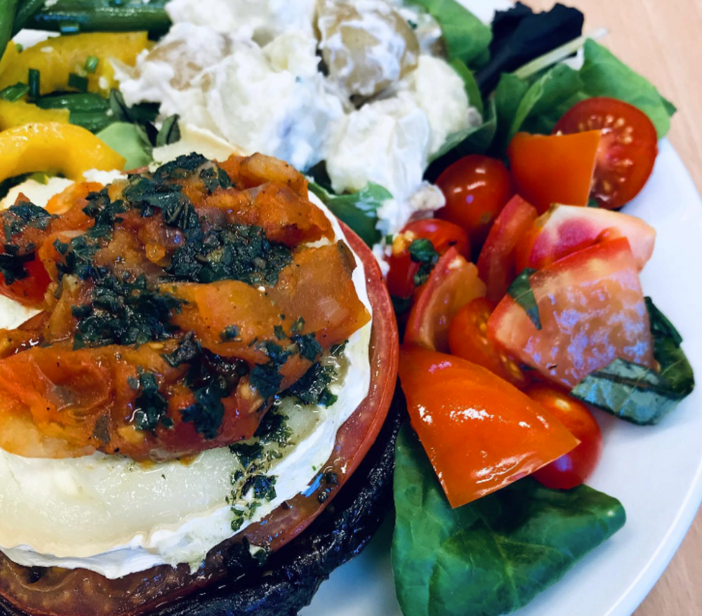 Portobello stacked mushroom at V Café.