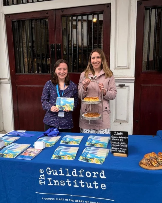 The rain isn't dampening our spirits! ☔️ Catch us at Guildford Farmers' Market until 3pm, where you can find out about our programme of events and enjoy some delicious free samples from V Café! We're outside the Guildhall - come say hello. 👋